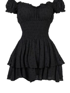 Princess Polly Black Smocked Off-Shoulder Tiered Mini Dress
